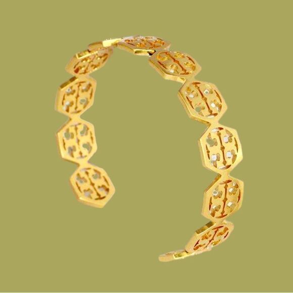 TORY BURCH LOGO HEXAGON CUFF GOLD BRACELET - Picture 6 of 6